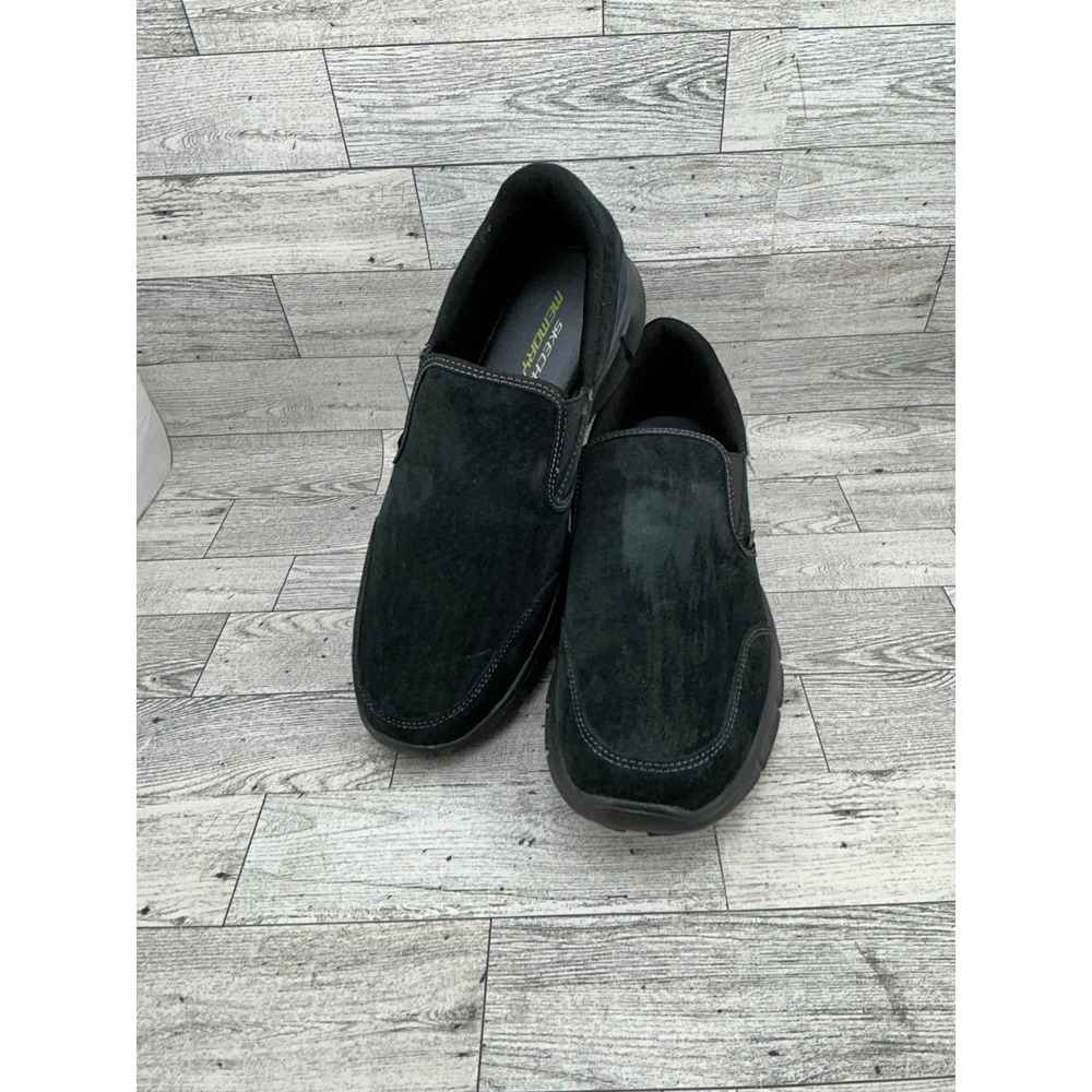 Skechers Mens Slip On Shoes‎ Black Memory Foam Leather Upper Dual Lite Size 9.5